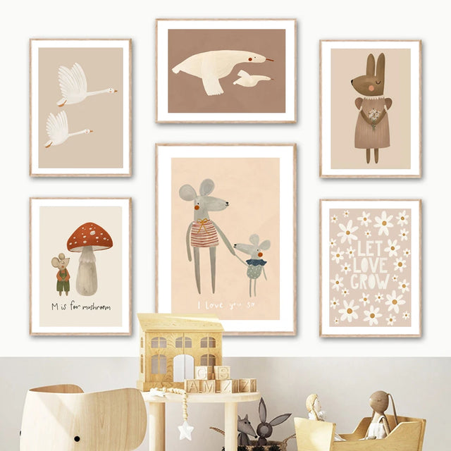 Mushroom & Mouse Patterns Canvas Wall Cute Decoration - Item - BAI-DAY 